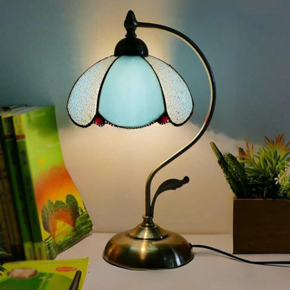 Tiffany Gooseneck Bordslampa - Metall Nattduksbordslampa med Handbearbetad Glaskupa