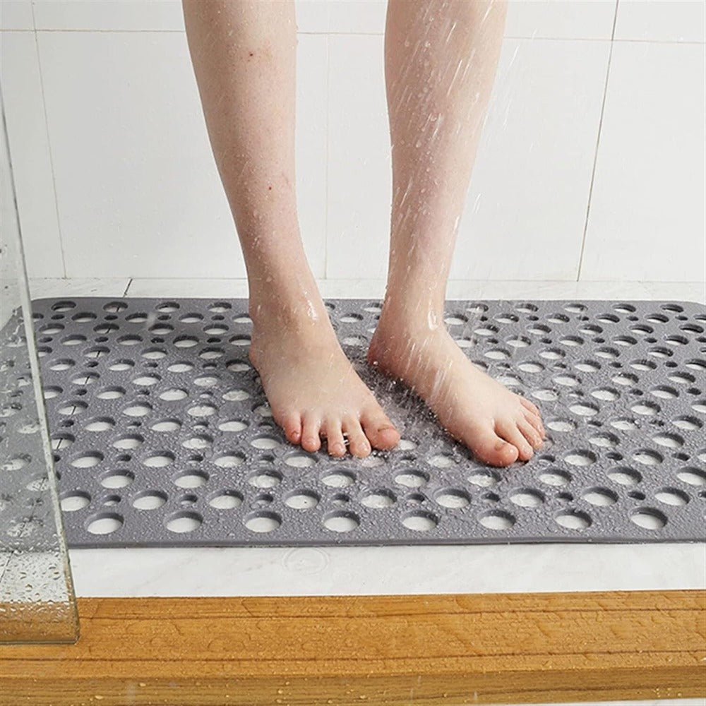 Anti-Slip Duschmatta | Rektangulär PVC Bad Säkerhetsmatta med Avloppshål för Badrum | Brick by Brick