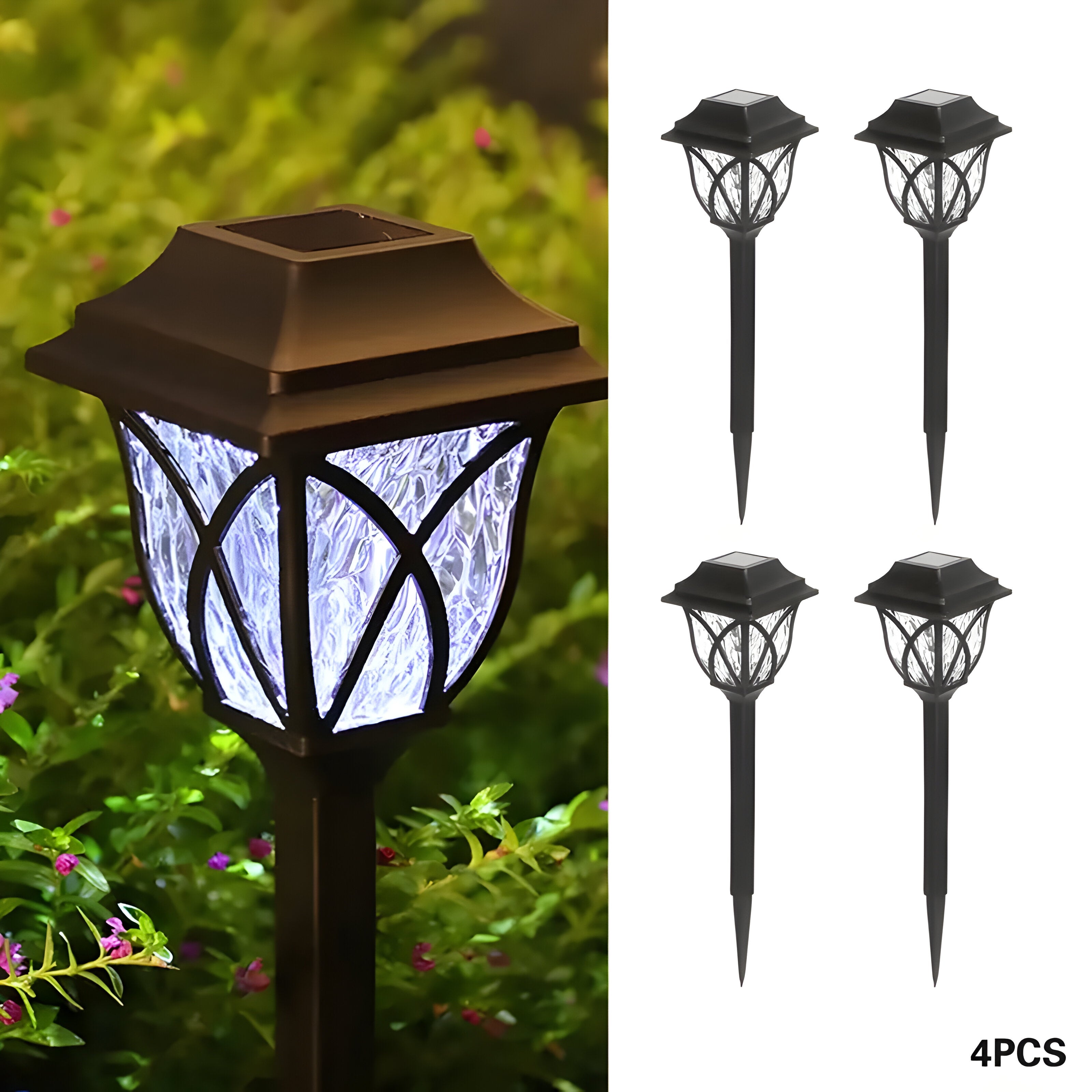 HexaGlow Ljus – 4-pack Retro Fyrkantiga Trädgårdssolarlampor