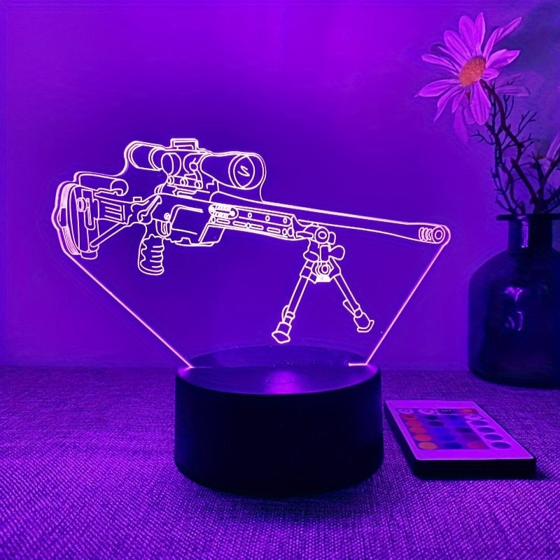 LumiGlow - 3D LED Nattlampa Svart Pistolform, 16 Färger Fjärrkontroll, USB