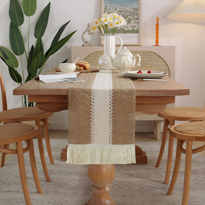 Boho Makramee Bomull Linne Bordsduk med Fransar