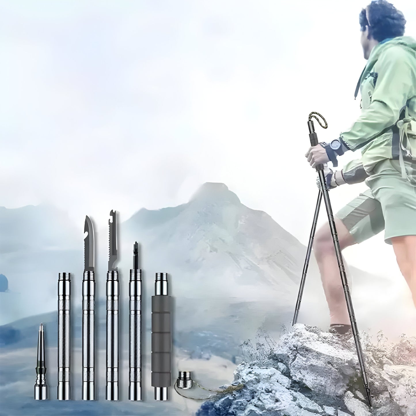 Carvallo TrekVario | Fällbar & Höjdjusterbar | Ultralätt av aluminium | 106–130 cm | Inkl. Terrängtillbehör