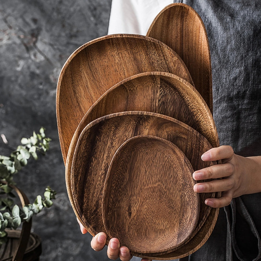 Oval Formed Akacia Wood Serving Plate Set