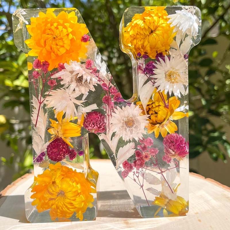 Brev Harpiks Lampa med Torkade Blommor