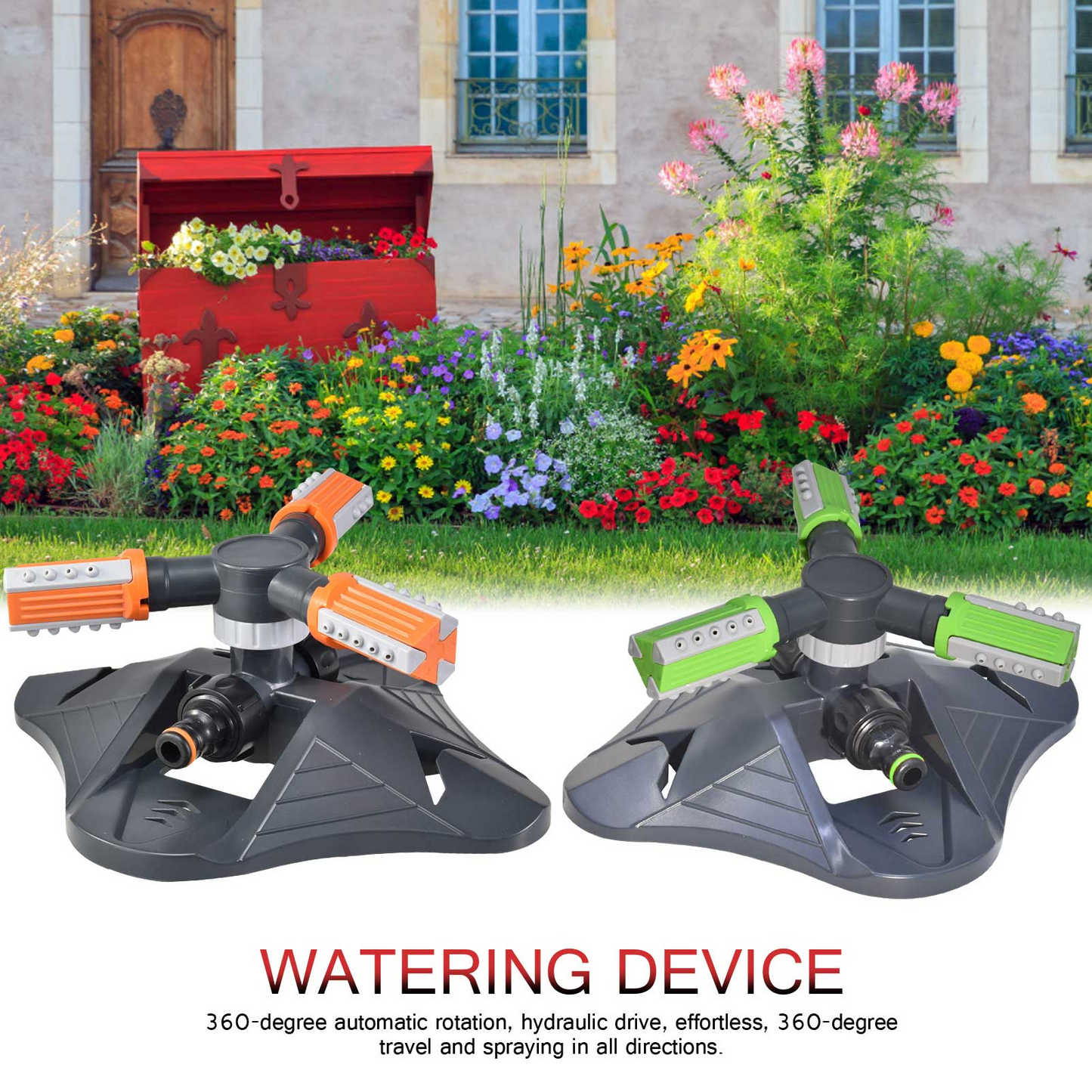 Roterbar trädgårds-sprinkler med 3 munstycken – Effektiv bevattningssprinkler för gräsmatta och trädgård