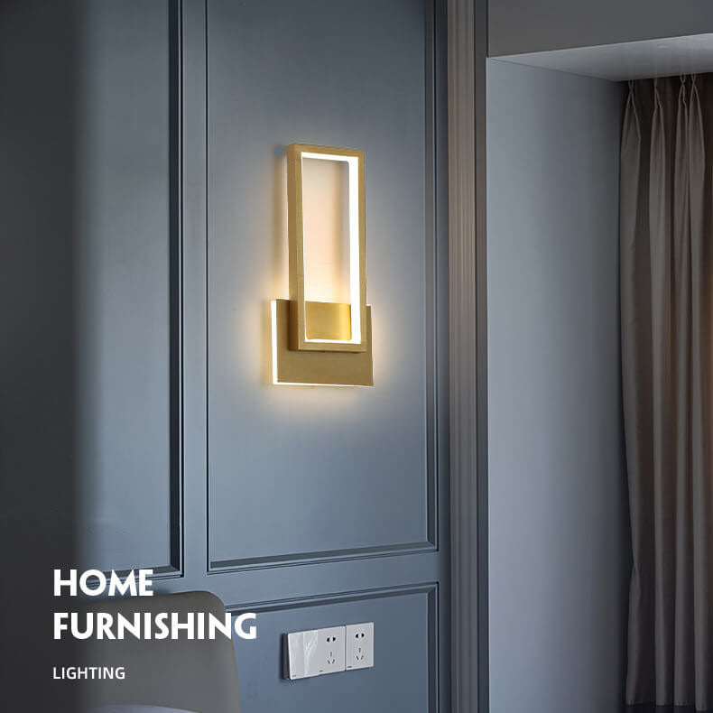 Modern minimalistisk LED-vägglampa i gyllene rektangulär form
