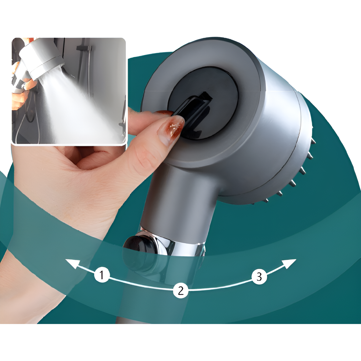 HydroPower Duschhuvud – Högtrycksduschhuvud med 3 lägen och massageborste