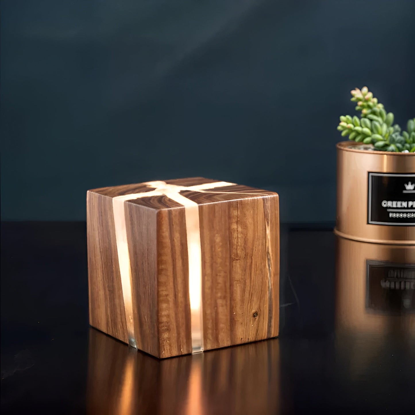 LED-bordslampa i kubform – Modern design av trä | Stilig för vardagsrum och sovrum