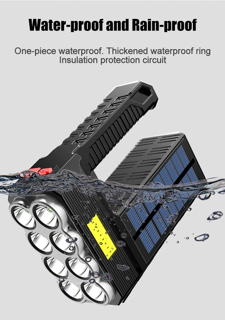 Solenergi LED ficklampa – Vattentät, kraftfull handstrålkastare med litiumbatteri