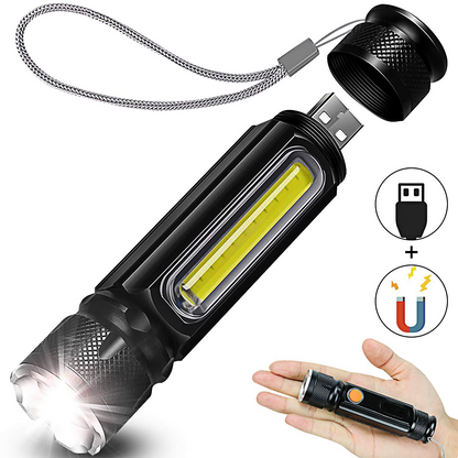 USB Uppladdningsbar Magnetisk Ficklampa – LED Nödbelysning med Magnet och Bärrem
