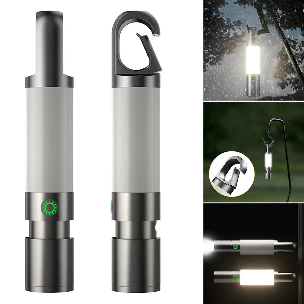 LED-ficklampa med flerfärgade filter – uppladdningsbar USB-C-lampa med camping- och nödbelysningsfunktion