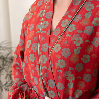 Plum Blossom Soft Cotton Belt Bathrobe