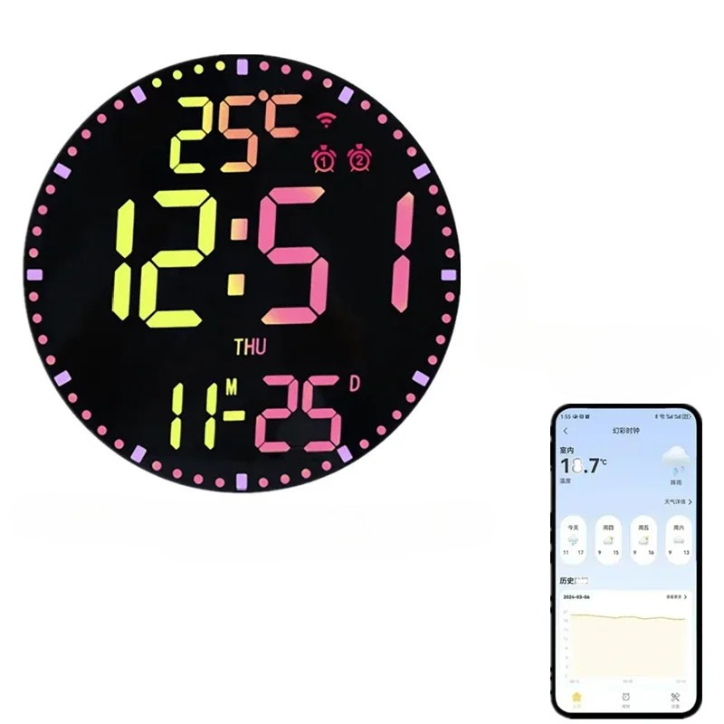 WiFiTid - LED Väggklocka Med Kalender och Dubbel Alarmfunktion