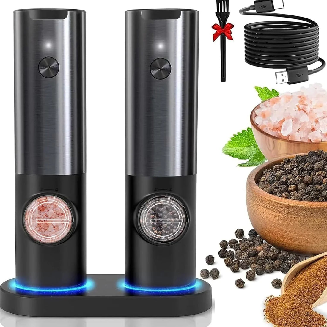 Ädel elektrisk salt- och pepparkvarn med batteri