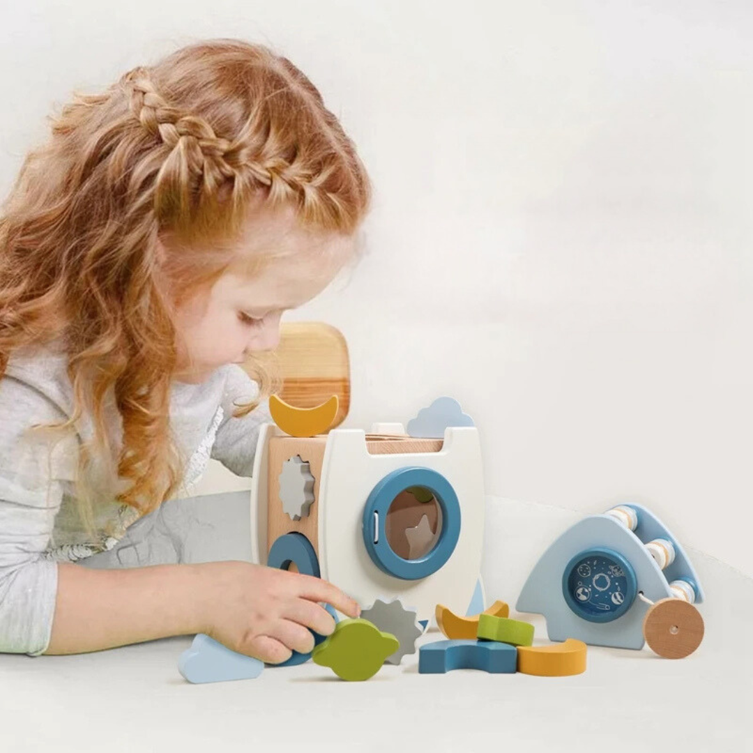 Handgjord Montessori Trä-Raket med Olika Former och Färger