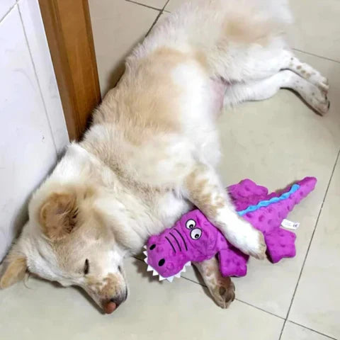 Pawellure Indestructible Squeaky Dog Toy – Tuff Krokodil Plush för Aggressiva Tuggar