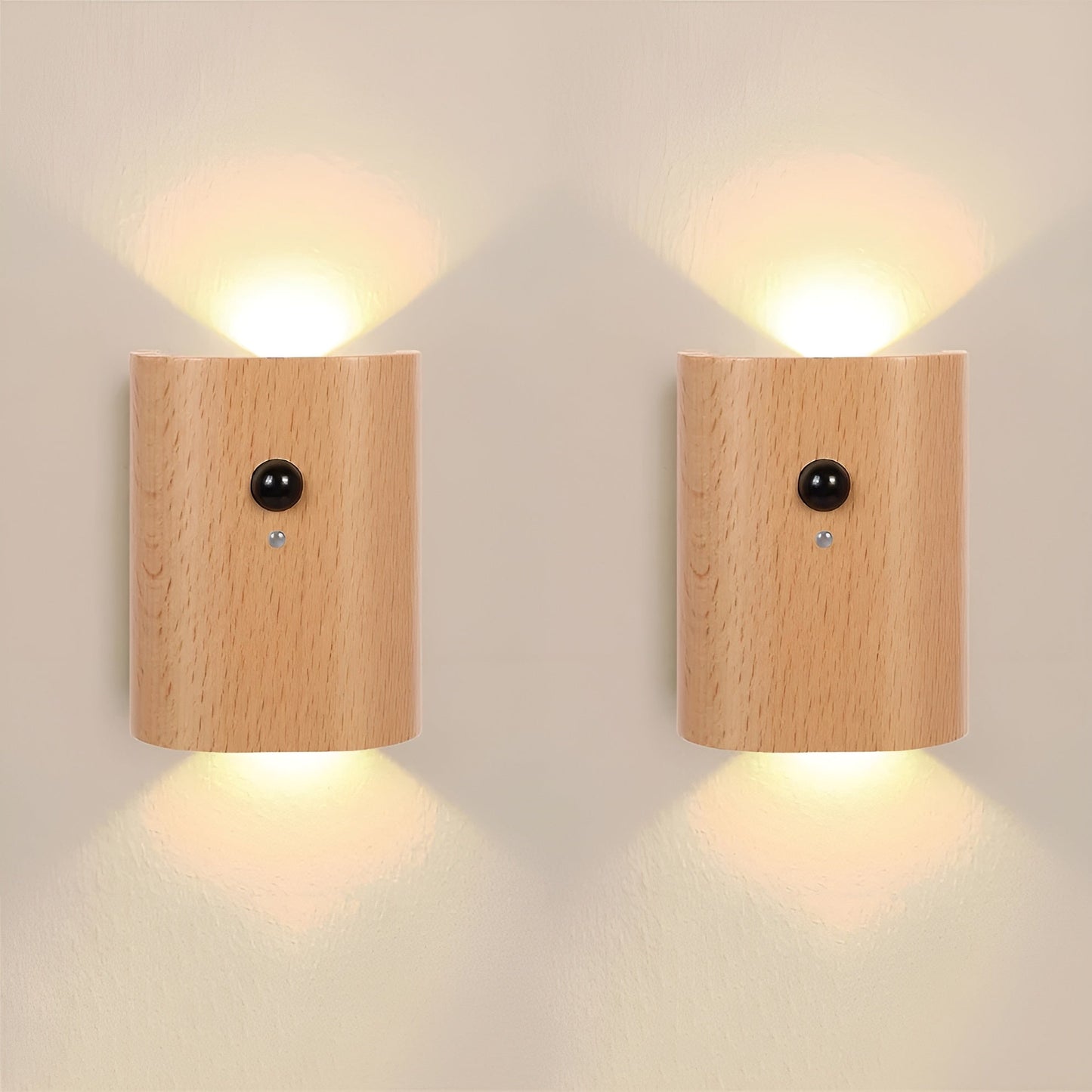 LED vägglampa i trä – Med rörelsesensor & USB | För hall & trappa