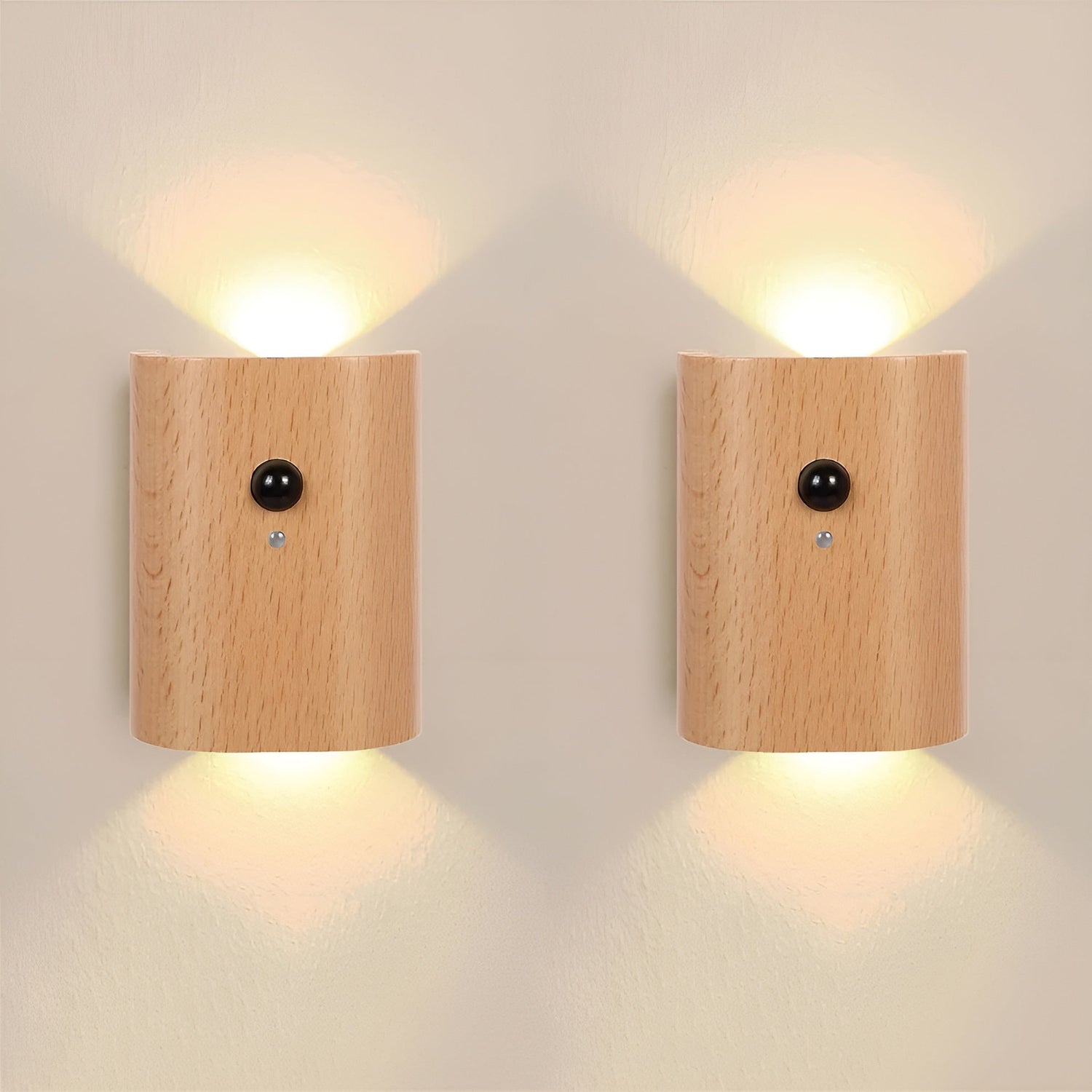 LED vägglampa i trä – Med rörelsesensor &amp; USB | För hall &amp; trappa