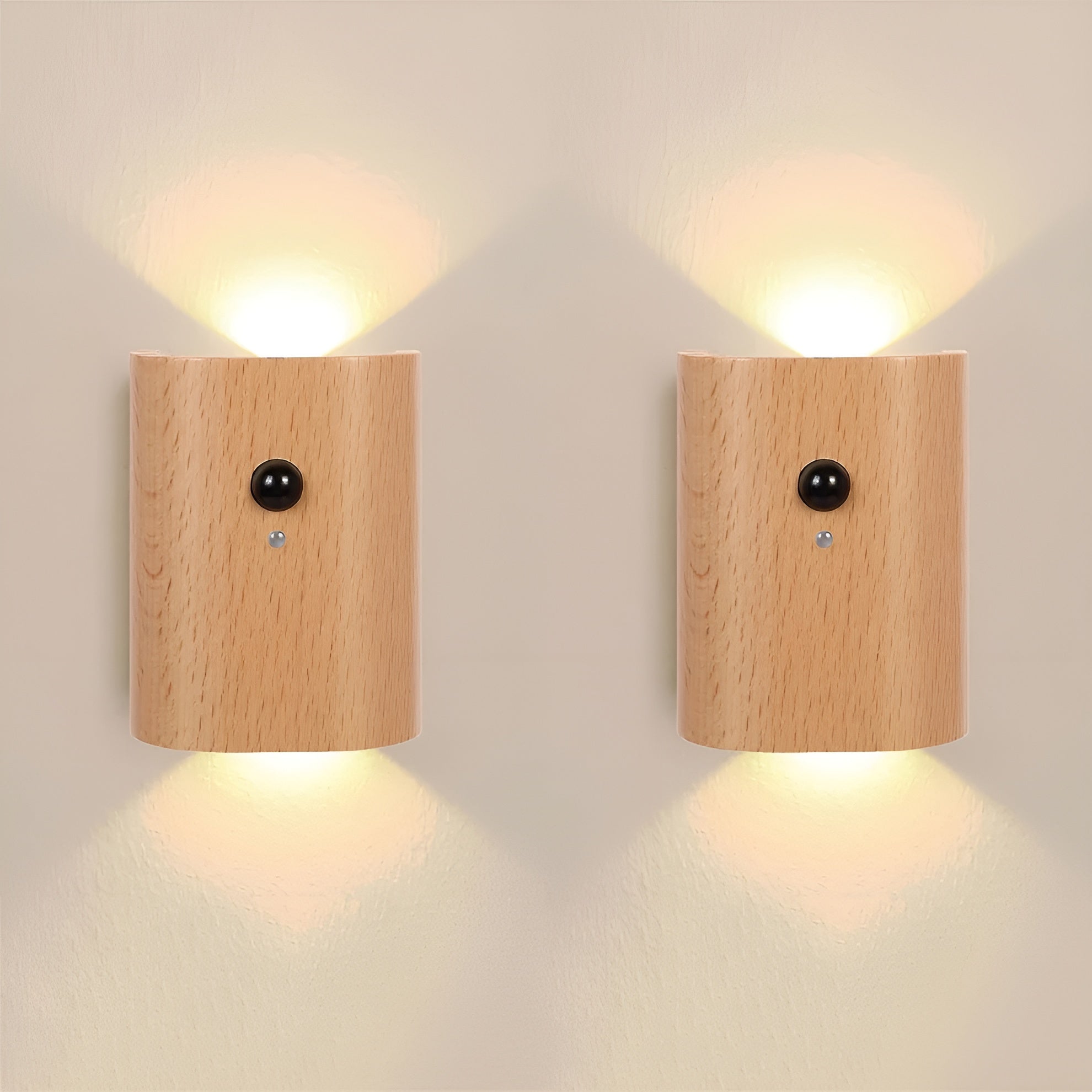 LED vägglampa i trä – Med rörelsesensor &amp; USB | För hall &amp; trappa
