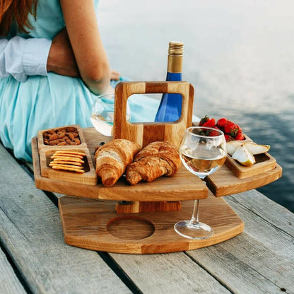 Trä Picknick Vin Bord med Snacks Brickor