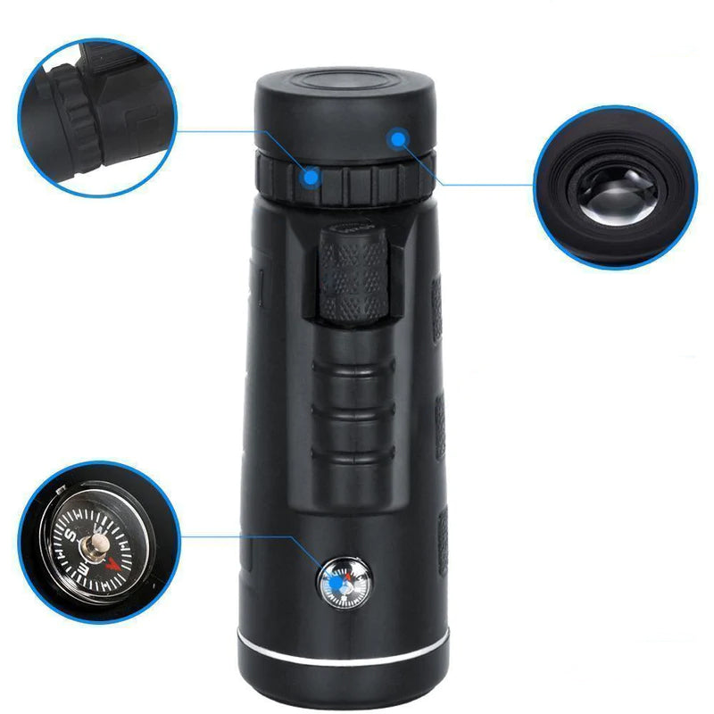 Carvallo FernZoom 12X Pro | 12x50 HD-teleskop med smartphone-hållare | Vattentät & kompakt | Idealisk för natur, resor & sport