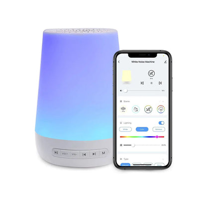 SleepHaven Pro – Smart Vit Brusmaskin med Appkontroll, Röstassistentintegration och Anpassad Belysning för Avkopplande Sömn