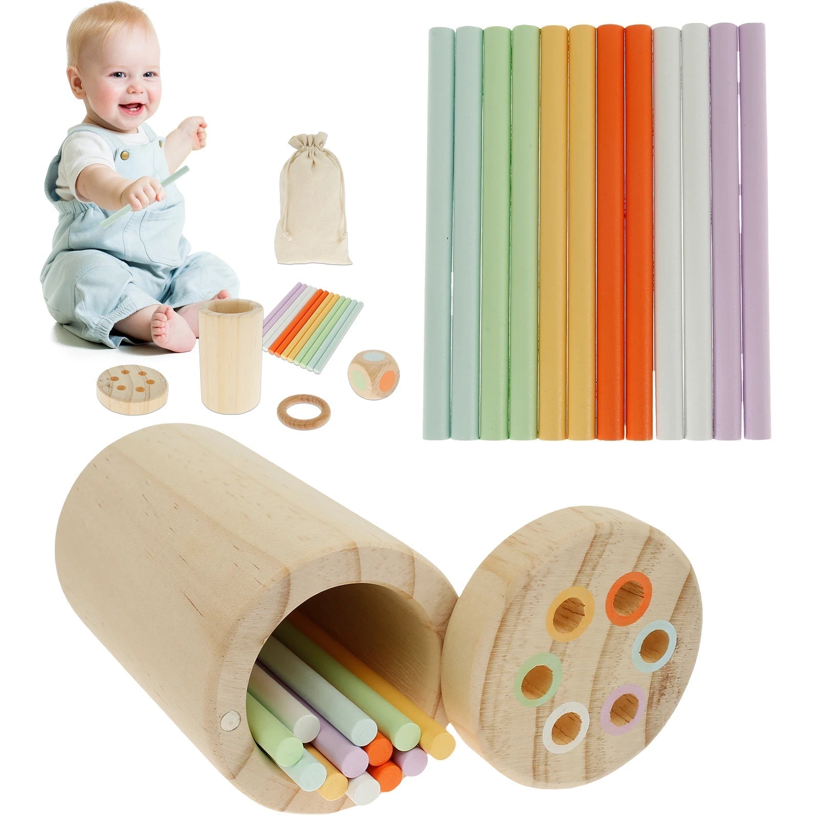 Montessori färgad träpinne spel