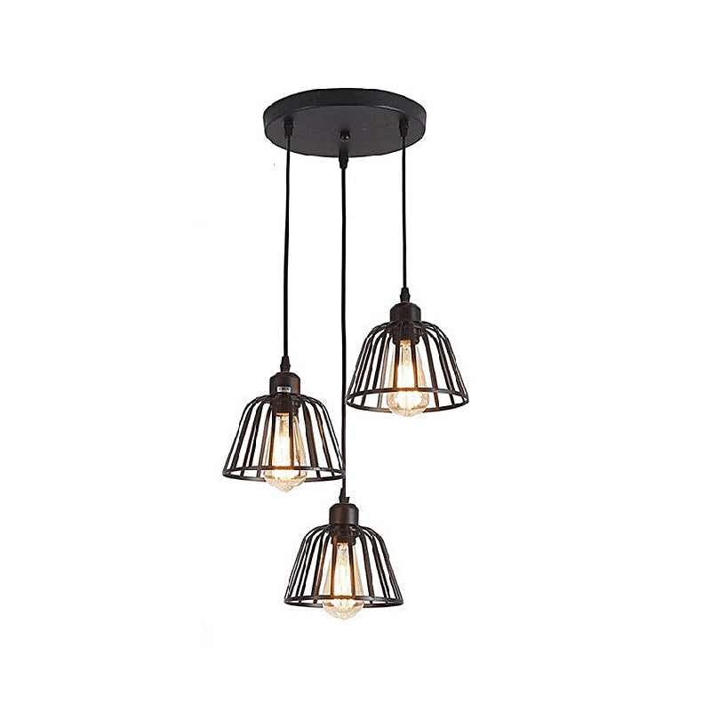 1/3-Ljuskälla Svart Liten Järnbur LED Industriell Stil Retro Kronljusstake