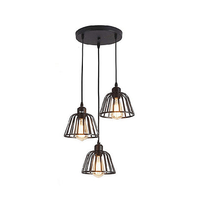 1/3-Ljuskälla Svart Liten Järnbur LED Industriell Stil Retro Kronljusstake