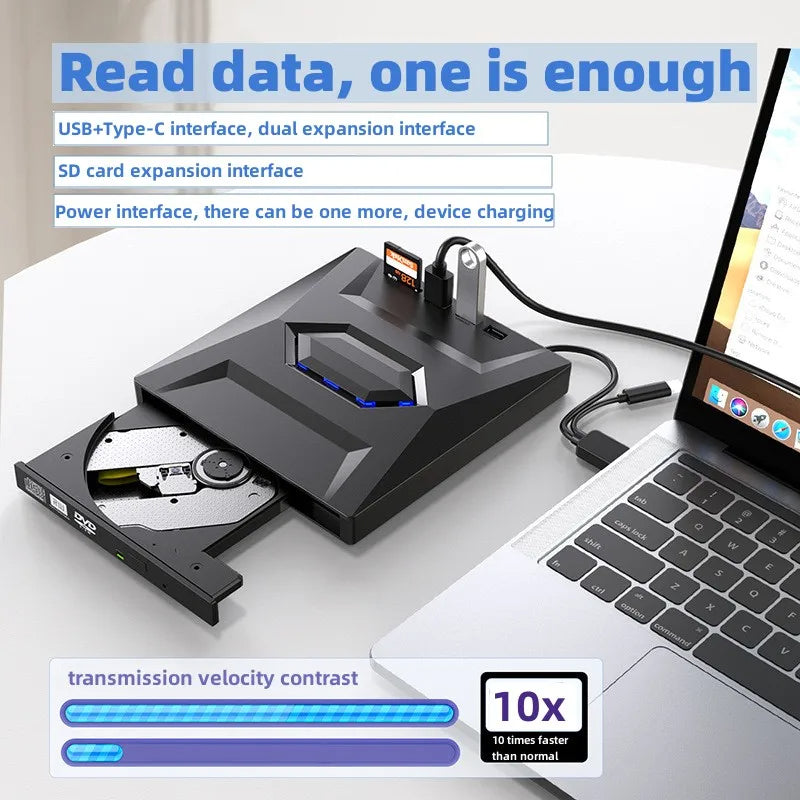 7-i-1 Extern DVD-spelare – Bärbar CD/DVD RW-skrivare med hög hastighet för datatransfer