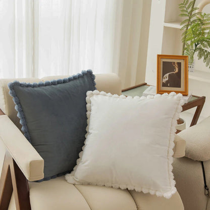 Sammet Pom-Pom Trim Kuddeöverdrag