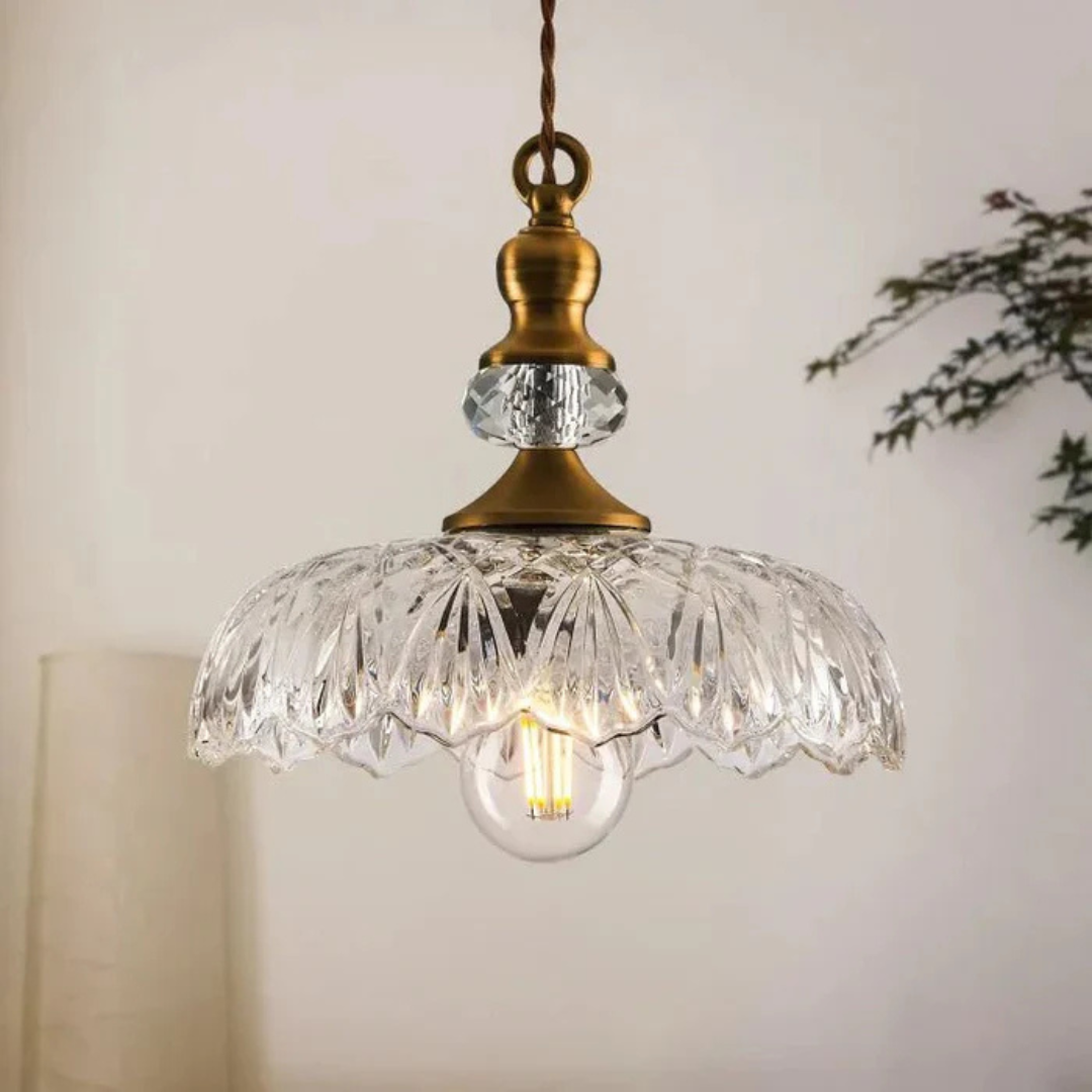 Aelius – Retro Glas Hänglampa (Ø24 cm) med metalldetaljer för matrum &amp; kök