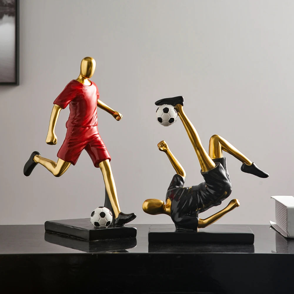 Abstract fotbollsspelare figur i unik heminredning och konstnärlighet