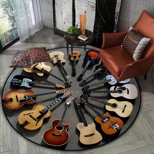 RhythmMat - Stilig Rund Matta Med Unikt Gitardesign För Varje Rum