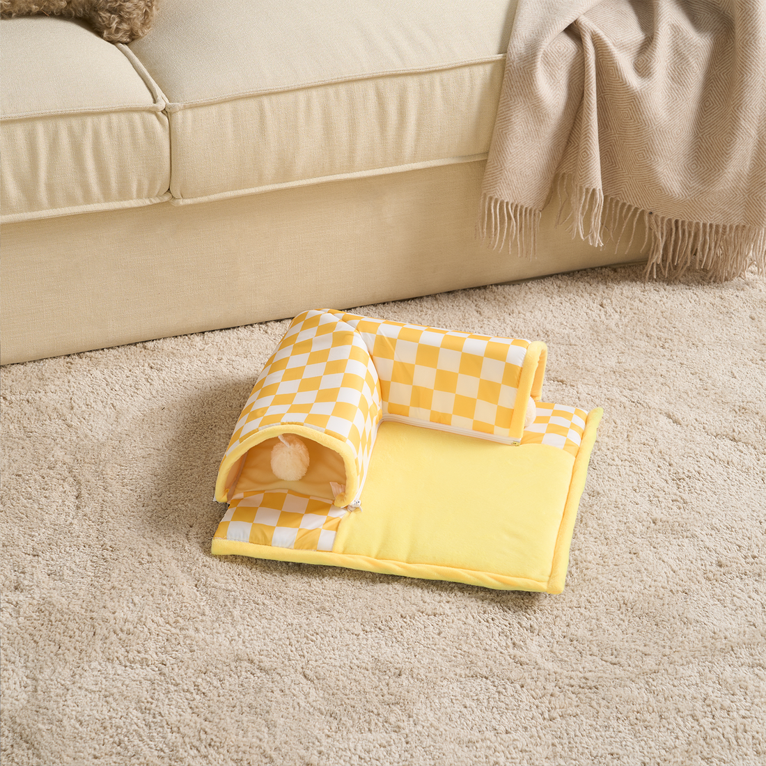 Plaid Purr Retreat Tunnel – Mysig, Interaktiv och Lätt att Rengöra