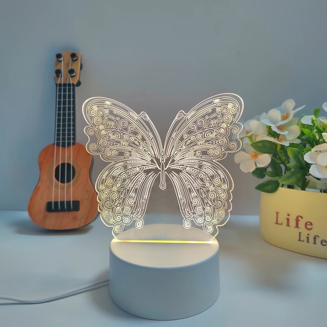 ButterflyGlow - 3D LED Nattlampa med Geometrisk Design