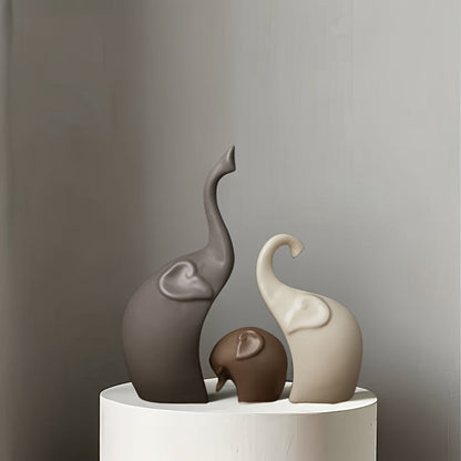 Set med 3 Keramiska Elefantfigurer – Modern Matt Dekoration för Vardagsrum eller Kontor