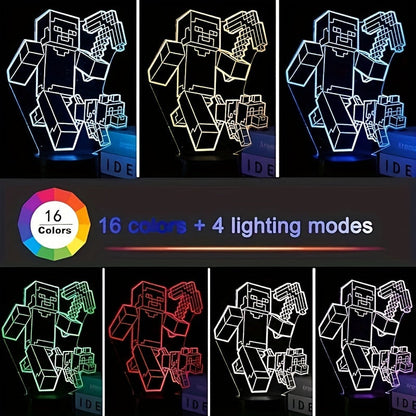 IlluGlow - 3D Nattlampa med 16 Färger och Fjärrkontroll, USB-Strömförsörjning