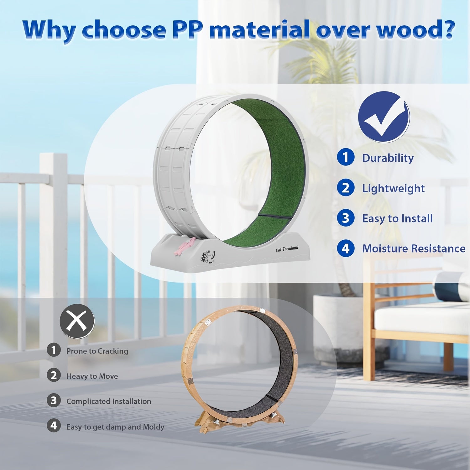 Inomhus kattträningshjul med mattbeklätt löpband, kattlöpande hjul för längre livslängd, plastkatt-hjul för fitness vikter