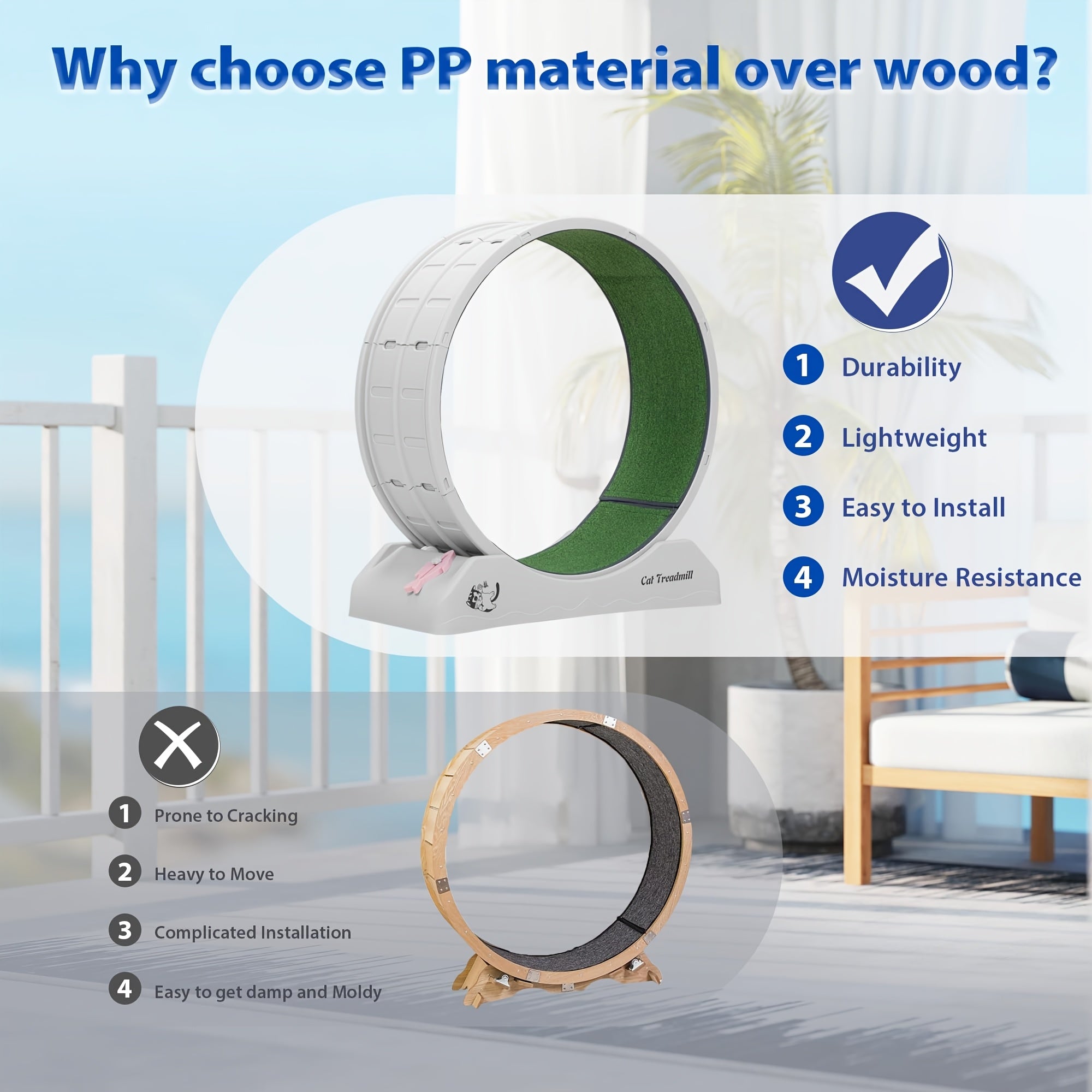 Inomhus kattträningshjul med mattbeklätt löpband, kattlöpande hjul för längre livslängd, plastkatt-hjul för fitness vikter