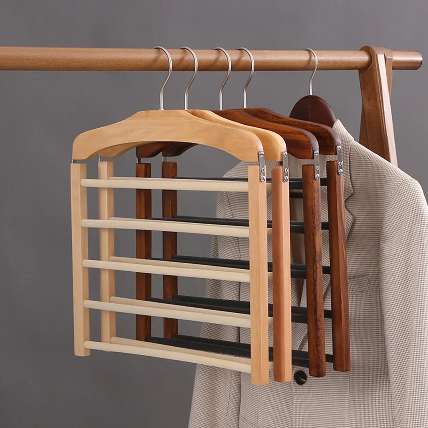 Utrymmesbesparande Trä Multi-Tier Byxor Rack