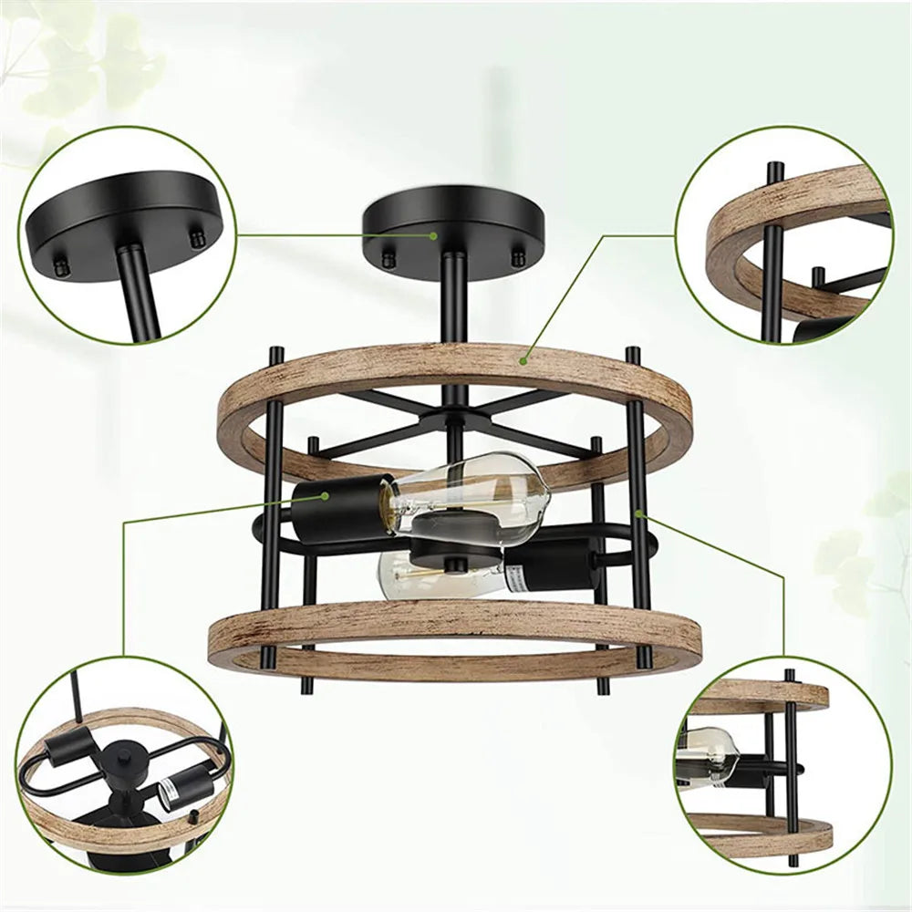 RustiGlow - Vintage trä taklampa för en mysig och tidlös atmosfär