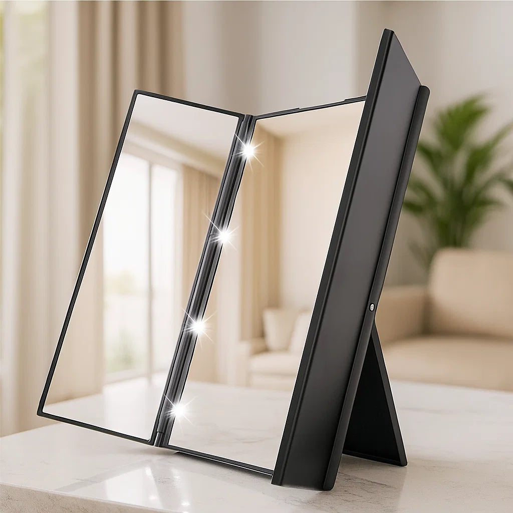 Makeup Spegel med LED-lampor och Trifold Design