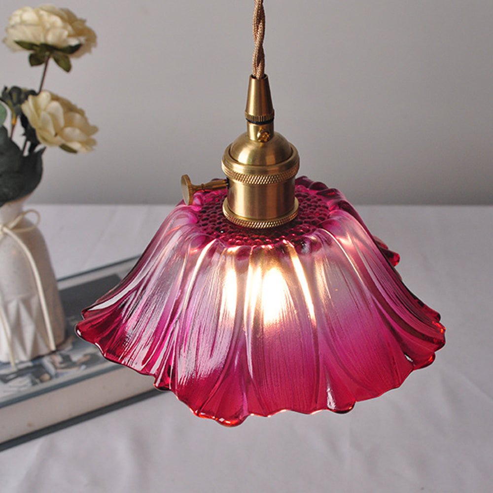 Vintage Floral Glass Pendant Light Fixture for Dining Room - Elegant Retro Design to Illuminate Your Space