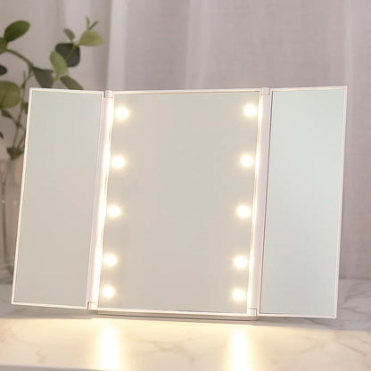 Makeup Spegel med LED-lampor och Trifold Design