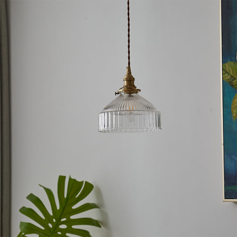 Rustik Loft Hänglampa 1-Ljus Klar Ribbat Glas Takbelysning