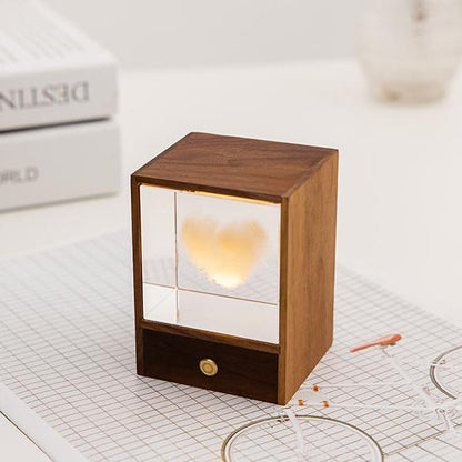 Kreativ Trälåda LED Nattljus Dekorativ Beröringsdämpbar Bordslampa