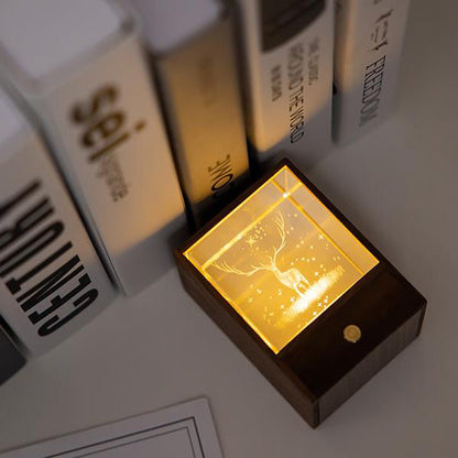 Kreativ Trälåda LED Nattljus Dekorativ Beröringsdämpbar Bordslampa