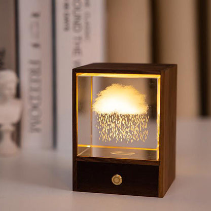 Kreativ Trälåda LED Nattljus Dekorativ Beröringsdämpbar Bordslampa