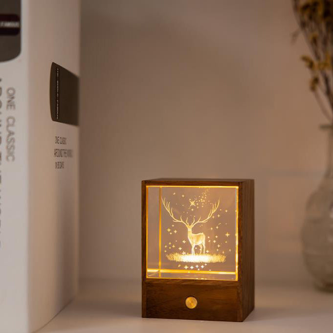 Kreativ Trälåda LED Nattljus Dekorativ Beröringsdämpbar Bordslampa